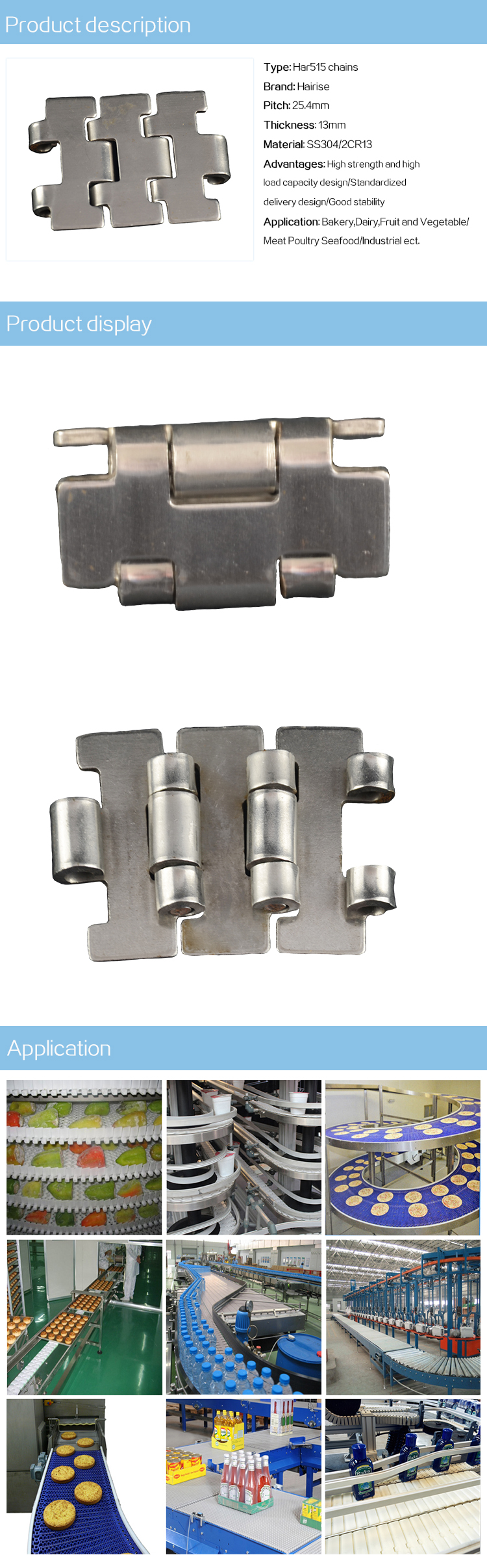 Steel Table Top Chains Cbms515  series top chains