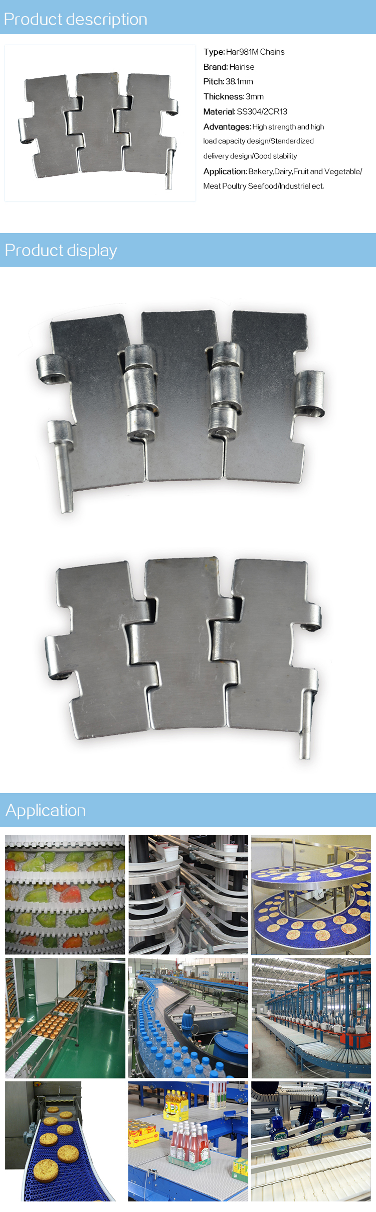 Steel Table Top Chains Cbms981M series top chains